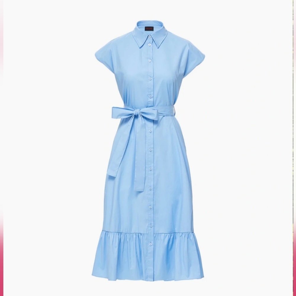 Kirna Zabete The Gigi Collared Cap Sleeve Shirt Dress In Light Blue Womens M EUC